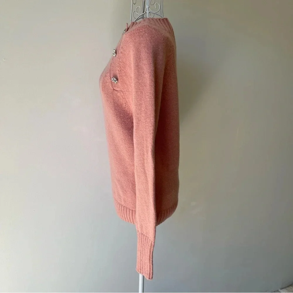J Crew Sweater With Jeweled Buttons lamb wool blend dusty pink size XS